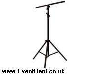 Lighting Stand with T bar.  25mm Top C-dia. M-load 40Kgs. Min height 1.9M. Max height 3.6M. Folded 1.5M